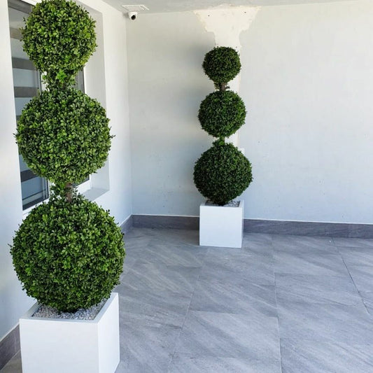 Topiaire Boule Triple avec Jardinière en Fibre de Verre de Taille Moyenne