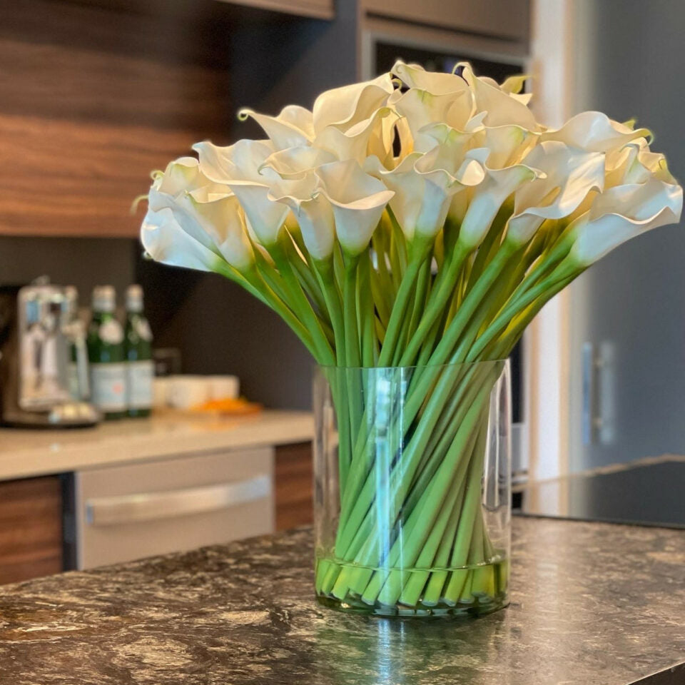 Lys Calla dans un Cylindre en Verre de 10″