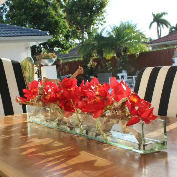 Jardinière en Verre Casa Moderna 48″ avec Cymbidiums Rouges