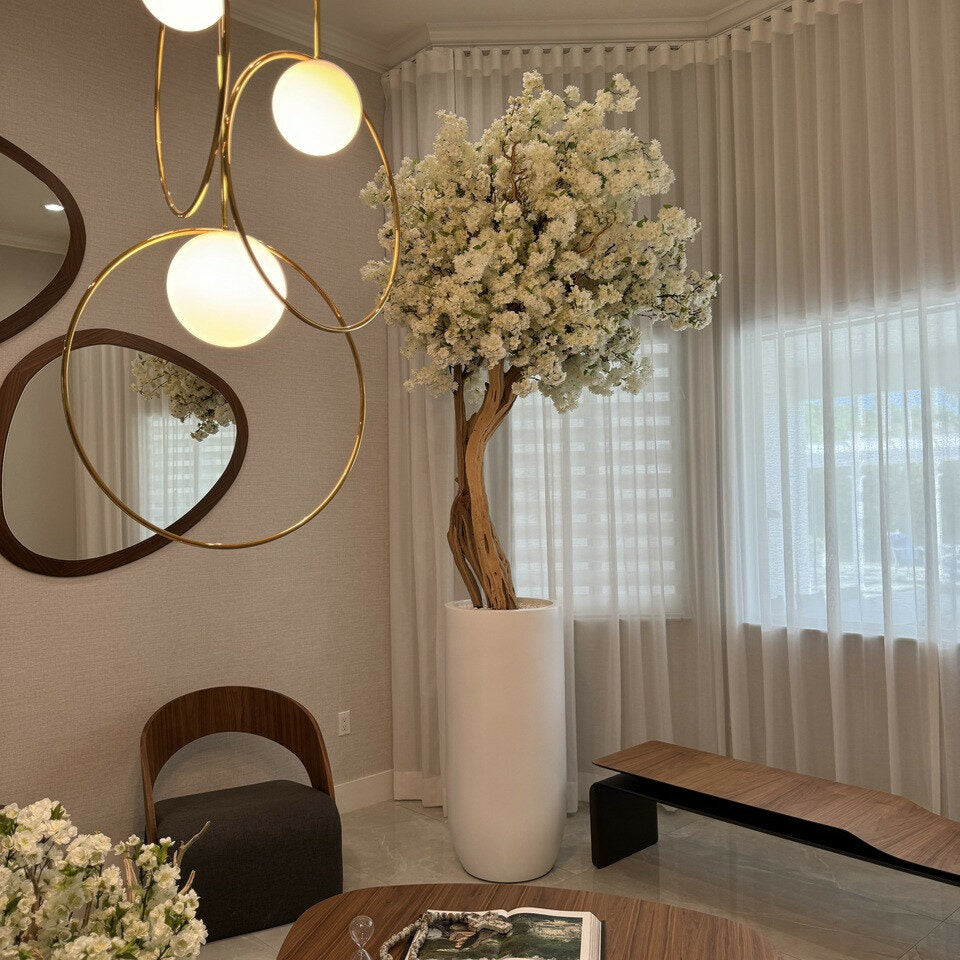 Vase St. Tropez Beige Mat avec Arbre de Cerisier Blanc