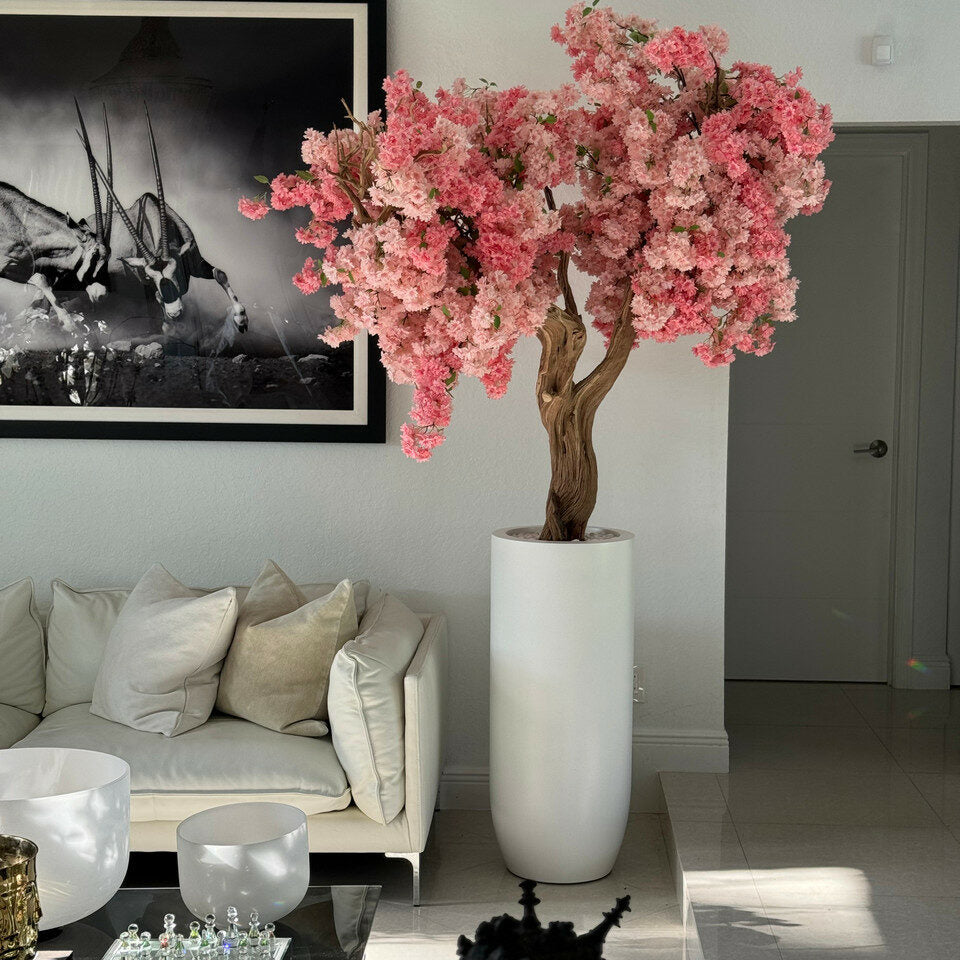 Vase St. Tropez blanc mat avec cerisier rose personnalisé