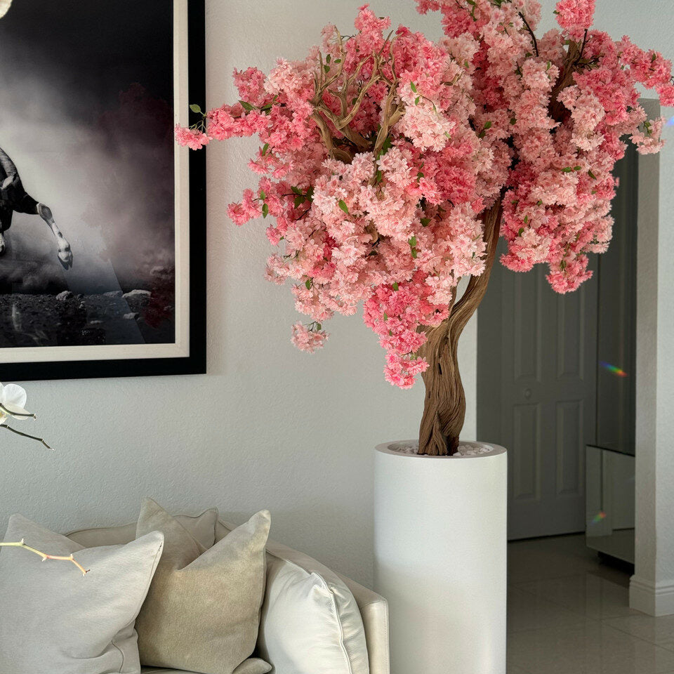 Vase St. Tropez blanc mat avec cerisier rose personnalisé