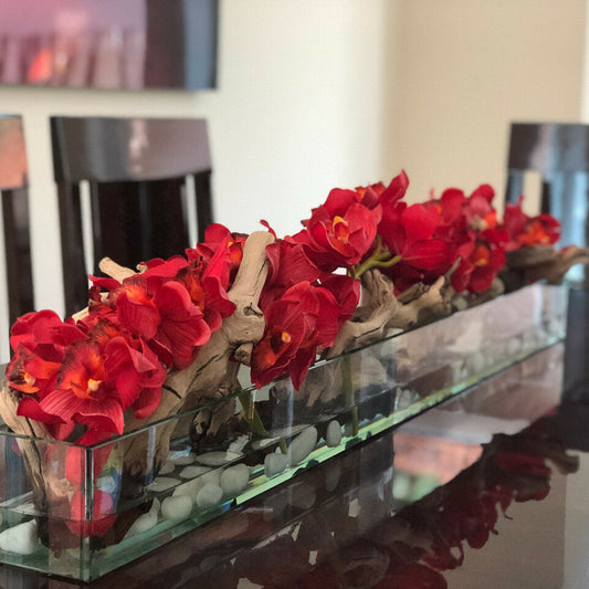 Jardinière en Verre Casa Moderna 48″ avec Cymbidiums Rouges