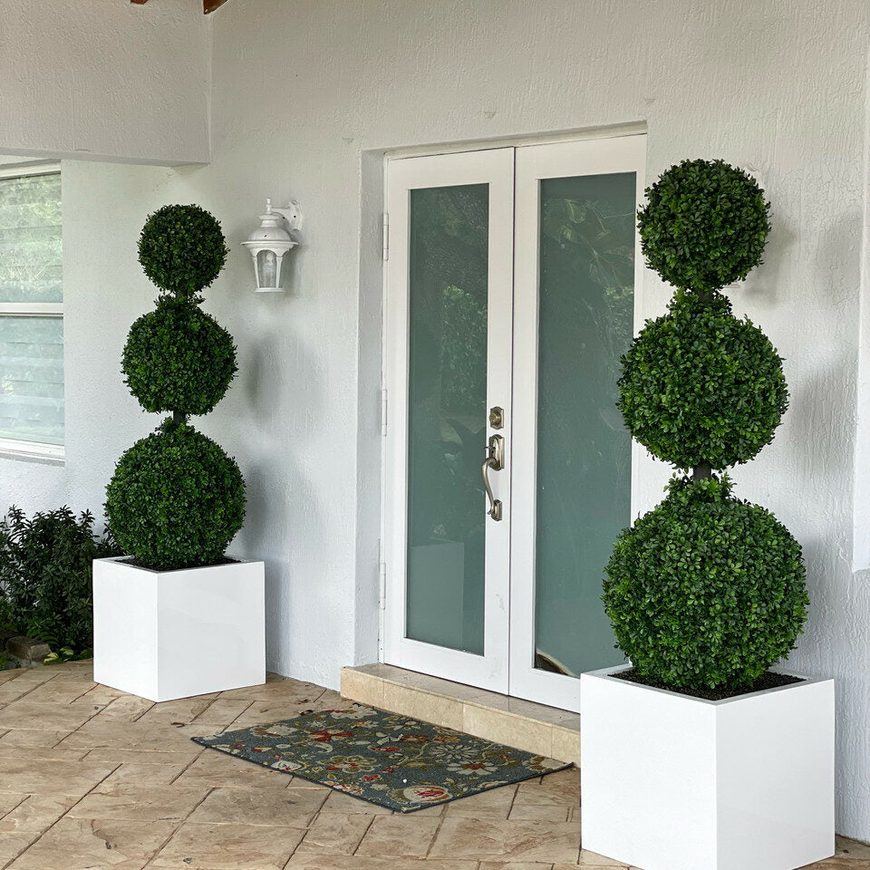 Topiaire Boule Triple avec Grande Jardinière en Fibre de Verre