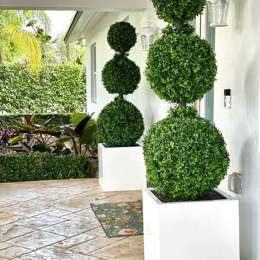 Topiaire Boule Triple avec Grande Jardinière en Fibre de Verre