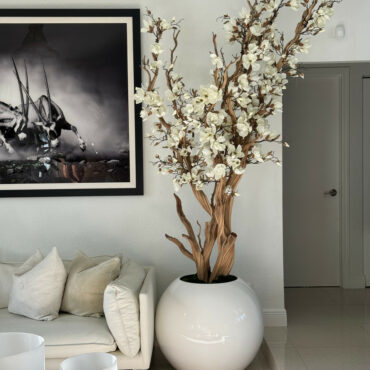Arbre de magnolia blanc dans un pot globe blanc brillant de 30"